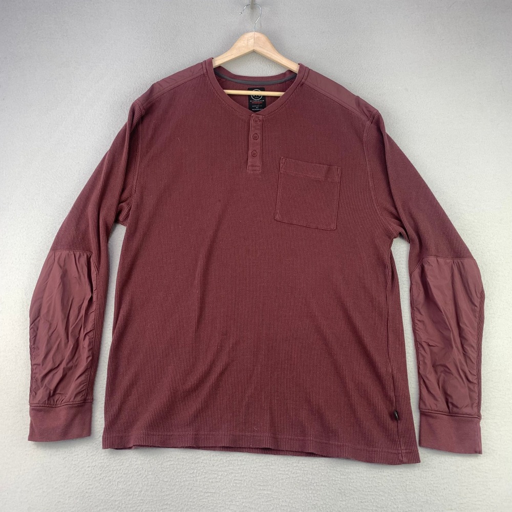 Wrangler ATG Thermal Henley‎ Shirt Mens XL Burgundy Waffle Knit Pocket Tee Work